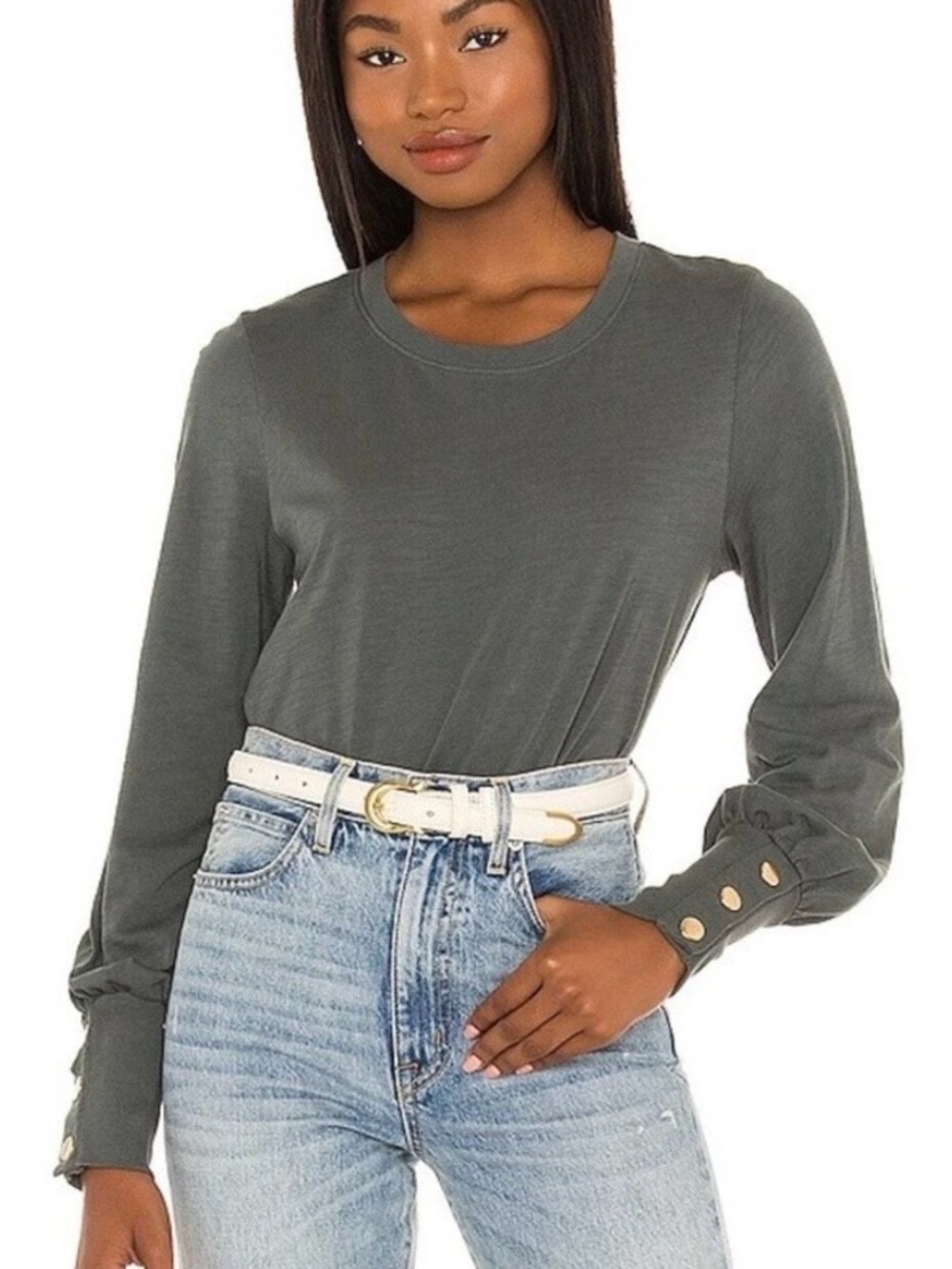 Nation LTD Johnnie Gold Snap Long Sleeve Tee in Hunter Green Medium